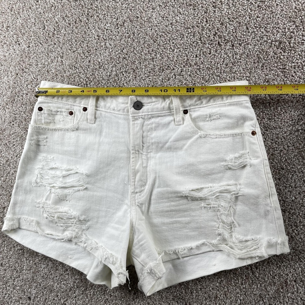 Abercrombie & Fitch Shorts Womens 8 White Denim High Rise Distressed Cutoff - Picture 5 of 9